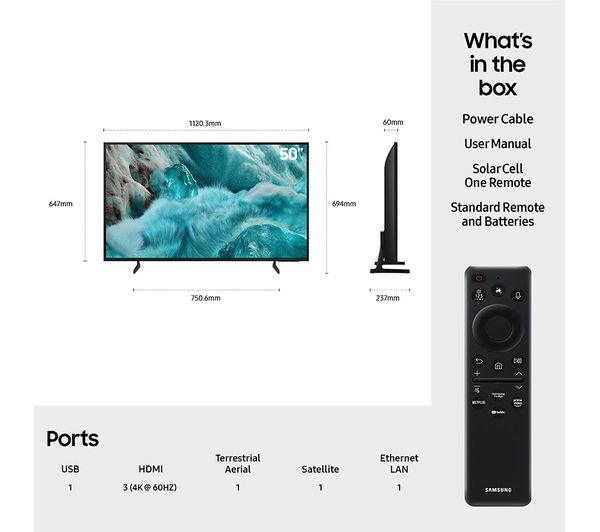 Samsung Q7F 50" 4K QLED Smart TV (2025) | QE50Q7FAAUXXU