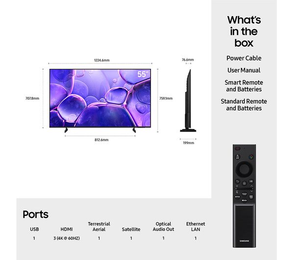 Samsung U8000F 55" Crystal UHD Smart TV (2025) | UE55U8000FKXXU