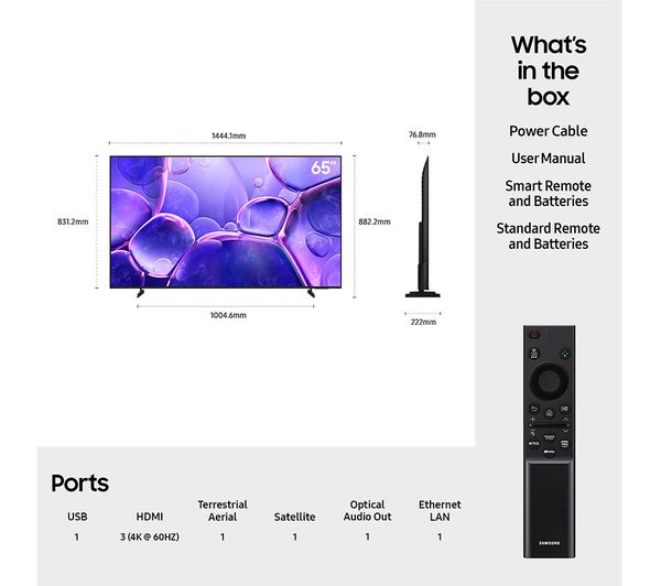 Samsung U8000F 65" Crystal UHD Smart TV (2025) | UE65U8000FKXXU