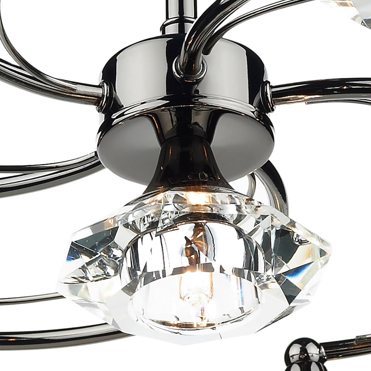 Luther 6 Light Semi Flush complete with Crystal Glass Black Chrome - Peter Murphy Lighting & Electrical Ltd