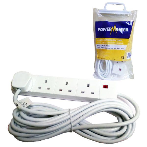 PowerMaster 4-Way 13Amp Extension Lead With Neon Indicator - 5M