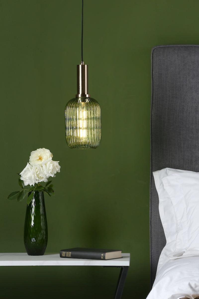 Sawyer Easy Fit Pendant Green Ribbed Glass | SAW6524