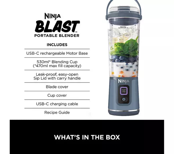 Ninja Blast Cordless Portable Blender Denim Blue | BC151UKNV