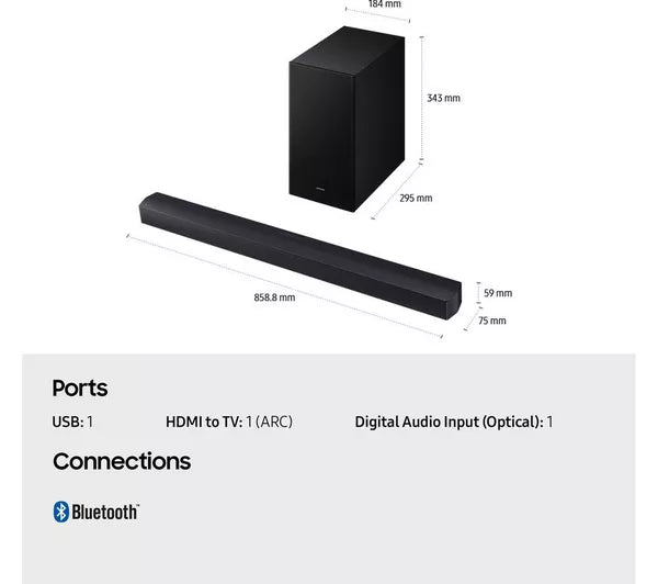 Samsung B450F 2.1ch B-Series Soundbar with Subwoofer (2025) Titan Black | HW-B450F/XU