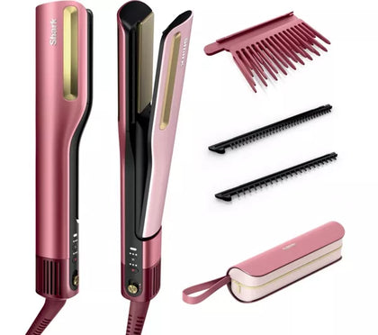 Shark SilkiPro Hair Straightener + Dryer in One Tool with Heat-Resistant Storage Case Rose Petal HT401UKPK