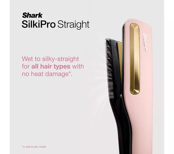 Shark SilkiPro Hair Straightener + Dryer in One Tool with Heat-Resistant Storage Case Rose Petal HT401UKPK