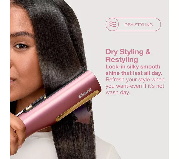 Shark SilkiPro Hair Straightener + Dryer in One Tool with Heat-Resistant Storage Case Rose Petal HT401UKPK