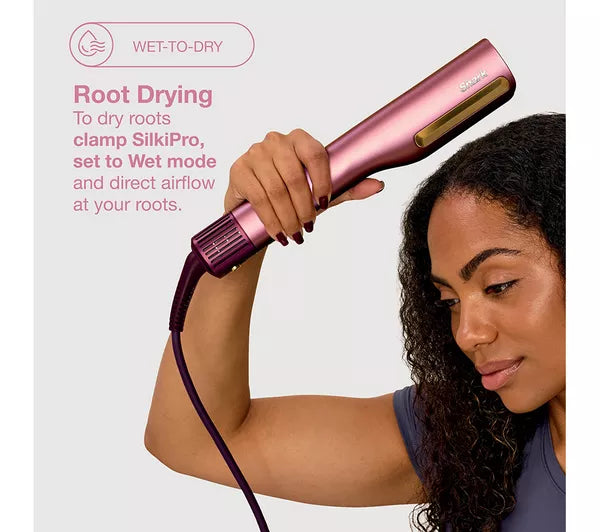 Shark SilkiPro Hair Straightener + Dryer in One Tool with Heat-Resistant Storage Case Rose Petal HT401UKPK