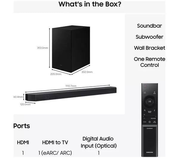 Samsung 3.1.2 Wireless Sound Bar with Dolby Atmos | HW-Q600H/XU