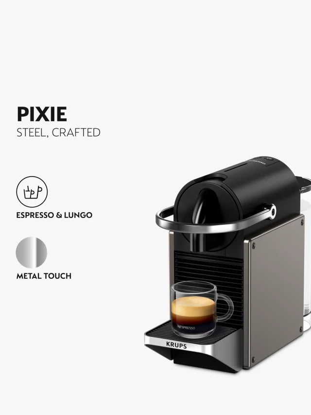 Nespresso Krups Pixie Coffee Machine Titanium | XN306T40
