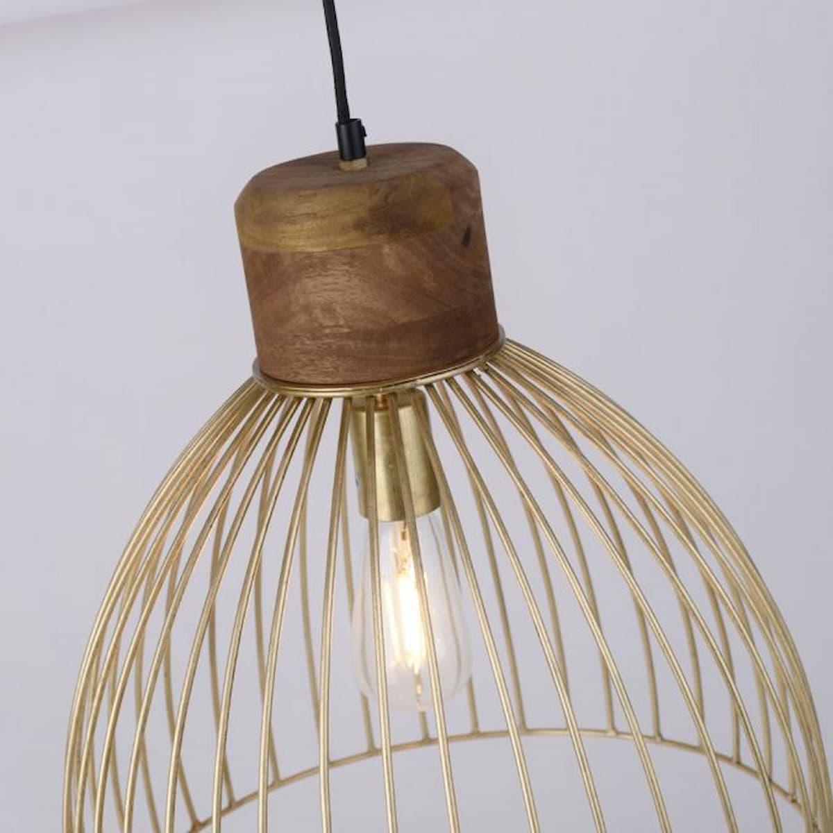Pendant lamp, brass, Ø 40cm, mango wood, industrial look - 11489-60