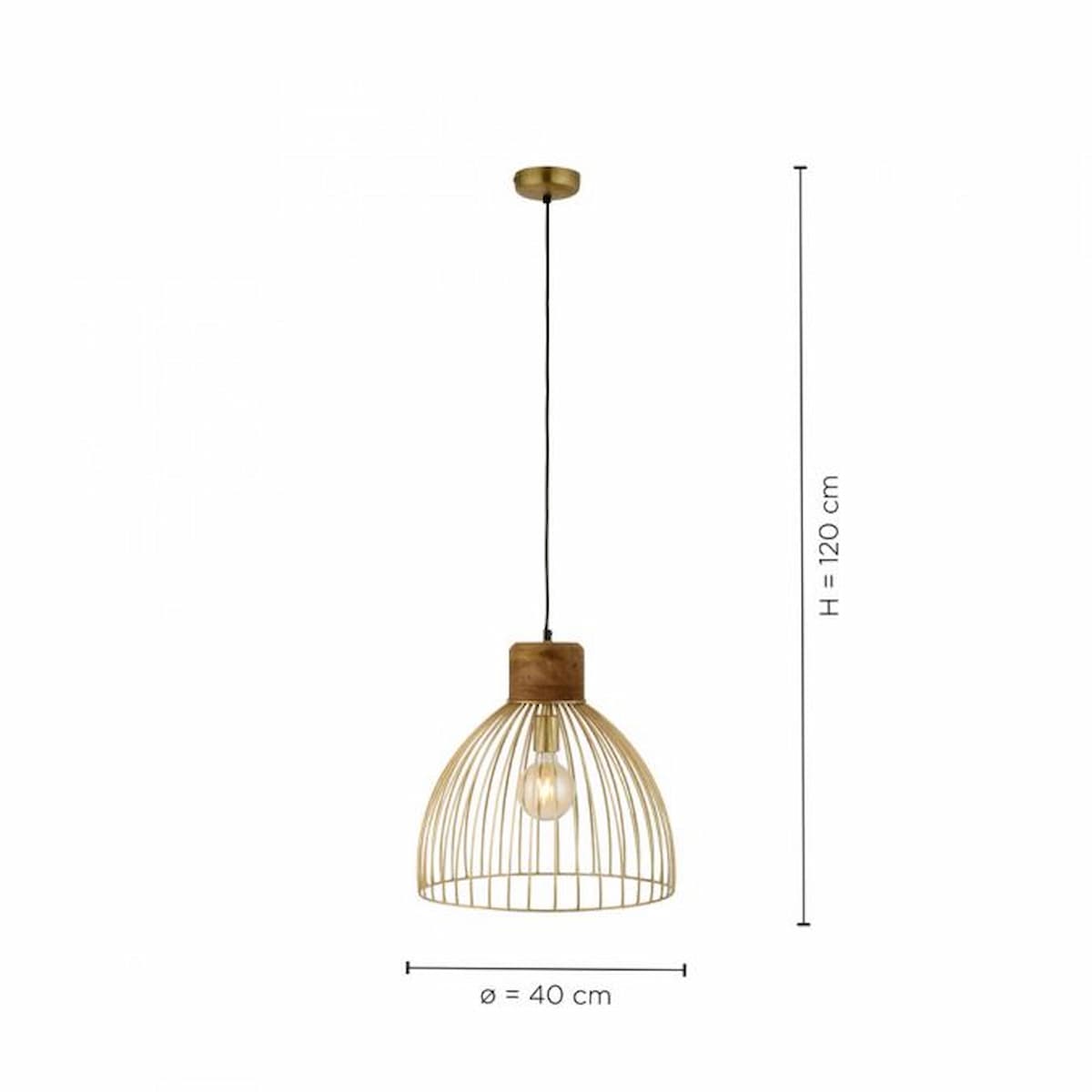 Pendant lamp, brass, Ø 40cm, mango wood, industrial look - 11489-60