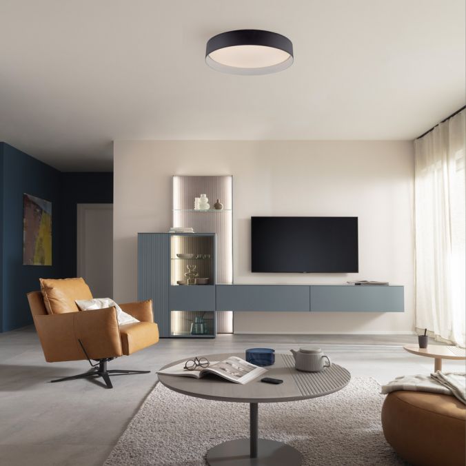 Schöner Wohnen Collection LED ceiling light TAVOLI, BLACK, round D=39cm, dimmable, remote control-14594-18