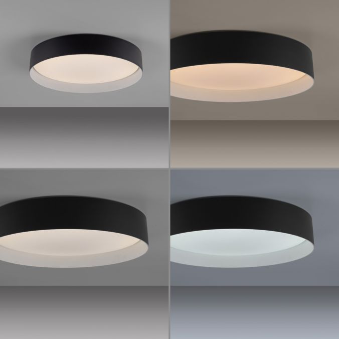 Schöner Wohnen Collection LED ceiling light TAVOLI, BLACK, round D=39cm, dimmable, remote control-14594-18