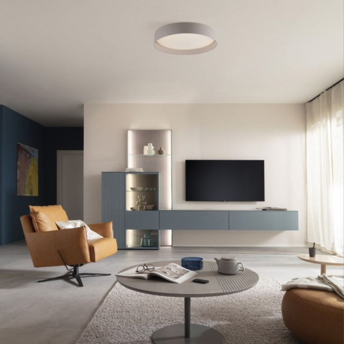 Schöner Wohnen Collection LED ceiling light TAVOLI, SAND, round D=39cm, dimmable, remote control-14594-39