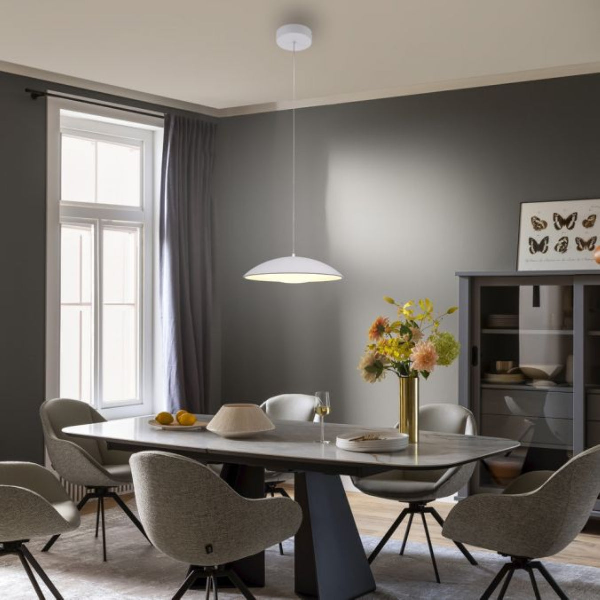 Schöner Wohnen Collection LED pendant light LENTE, white, single-bulb, dimmable, memory function-14607-16