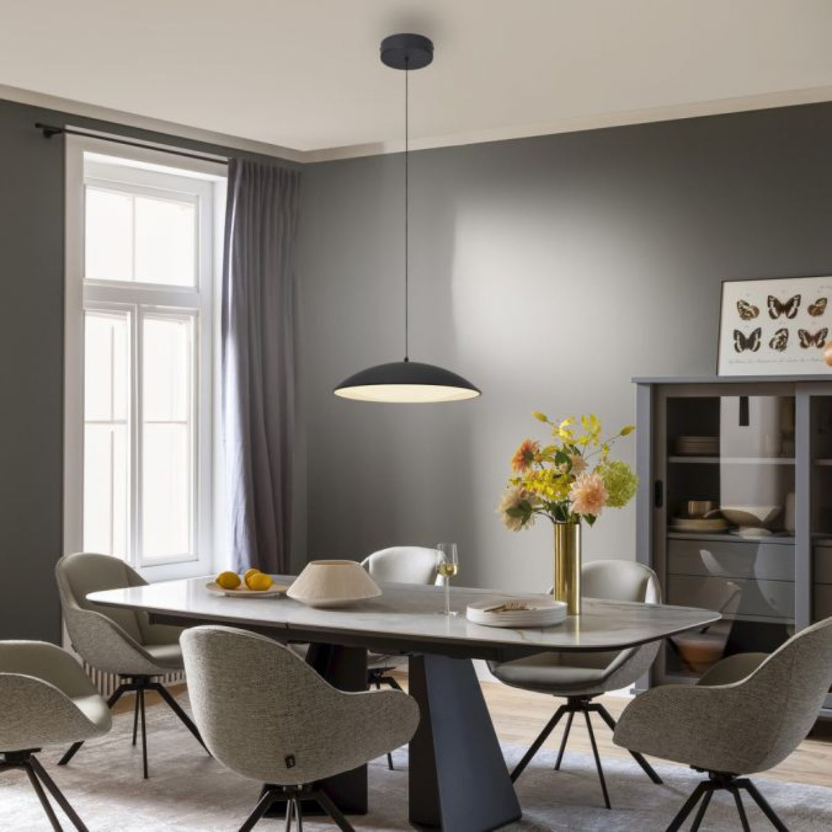 Schöner Wohnen Collection LED pendant light LENTE, BLACK, single-bulb, dimmable, memory function-14607-18