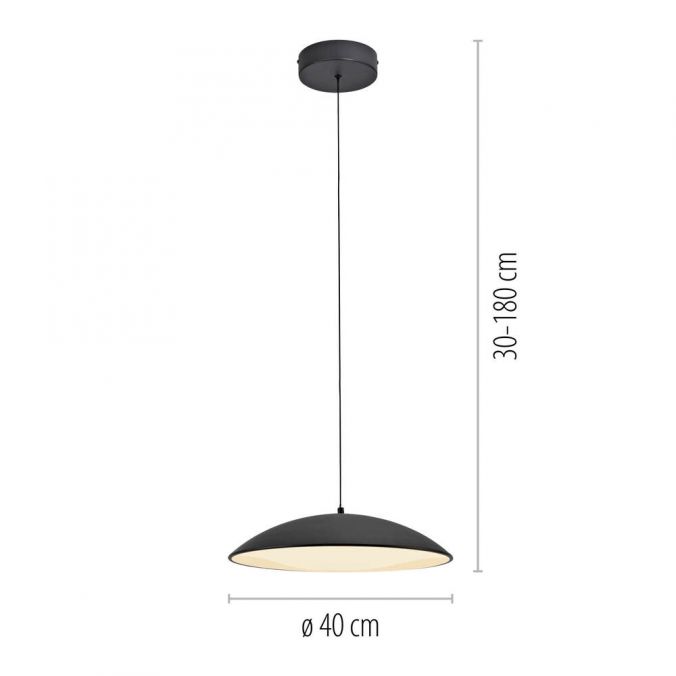 Schöner Wohnen Collection LED pendant light LENTE, BLACK, single-bulb, dimmable, memory function-14606-18