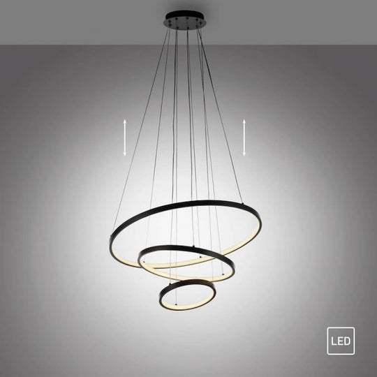 CERCHI LED pendant light, black, ring shape, height-adjustable-15070-18