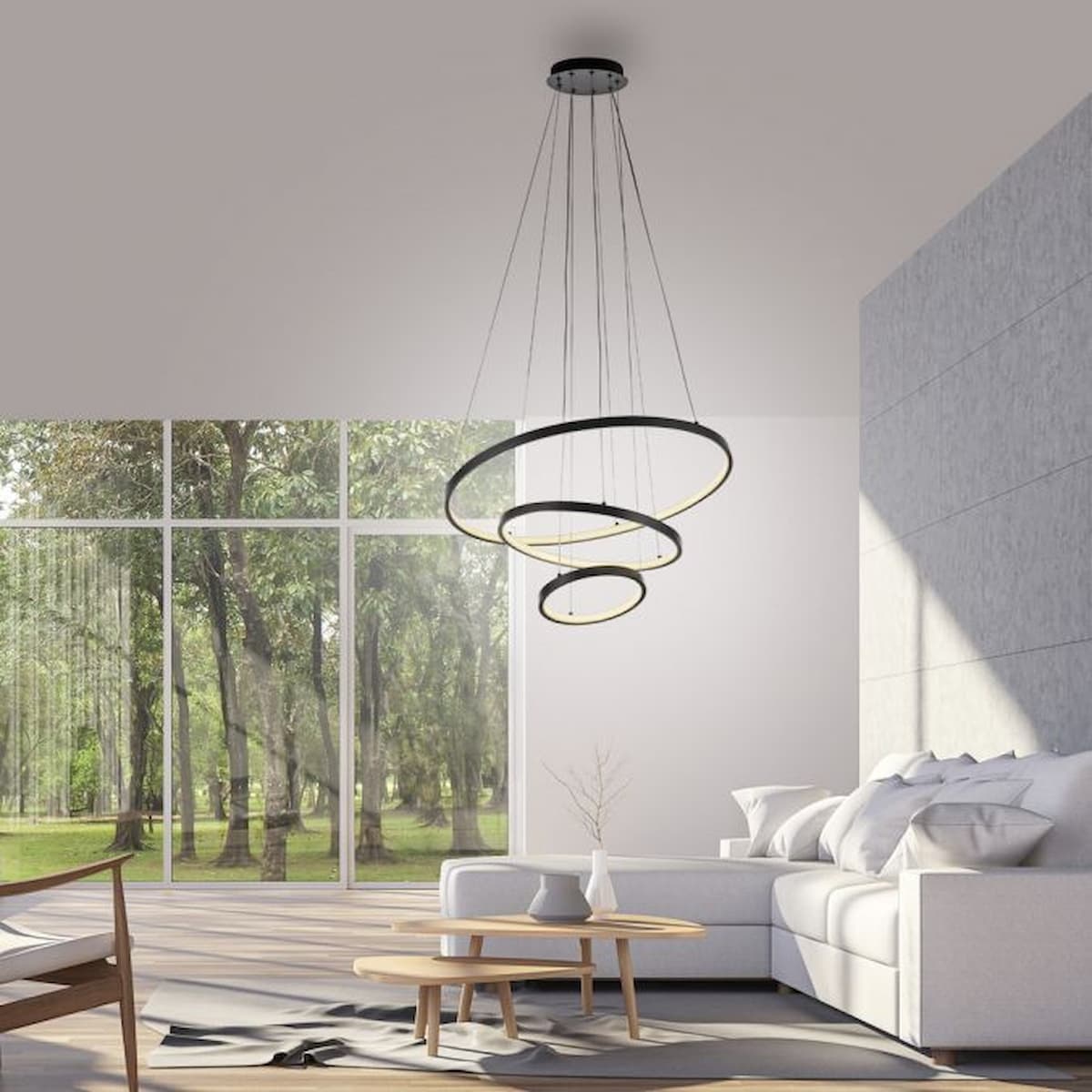 CERCHI LED pendant light, black, ring shape, height-adjustable-15070-18