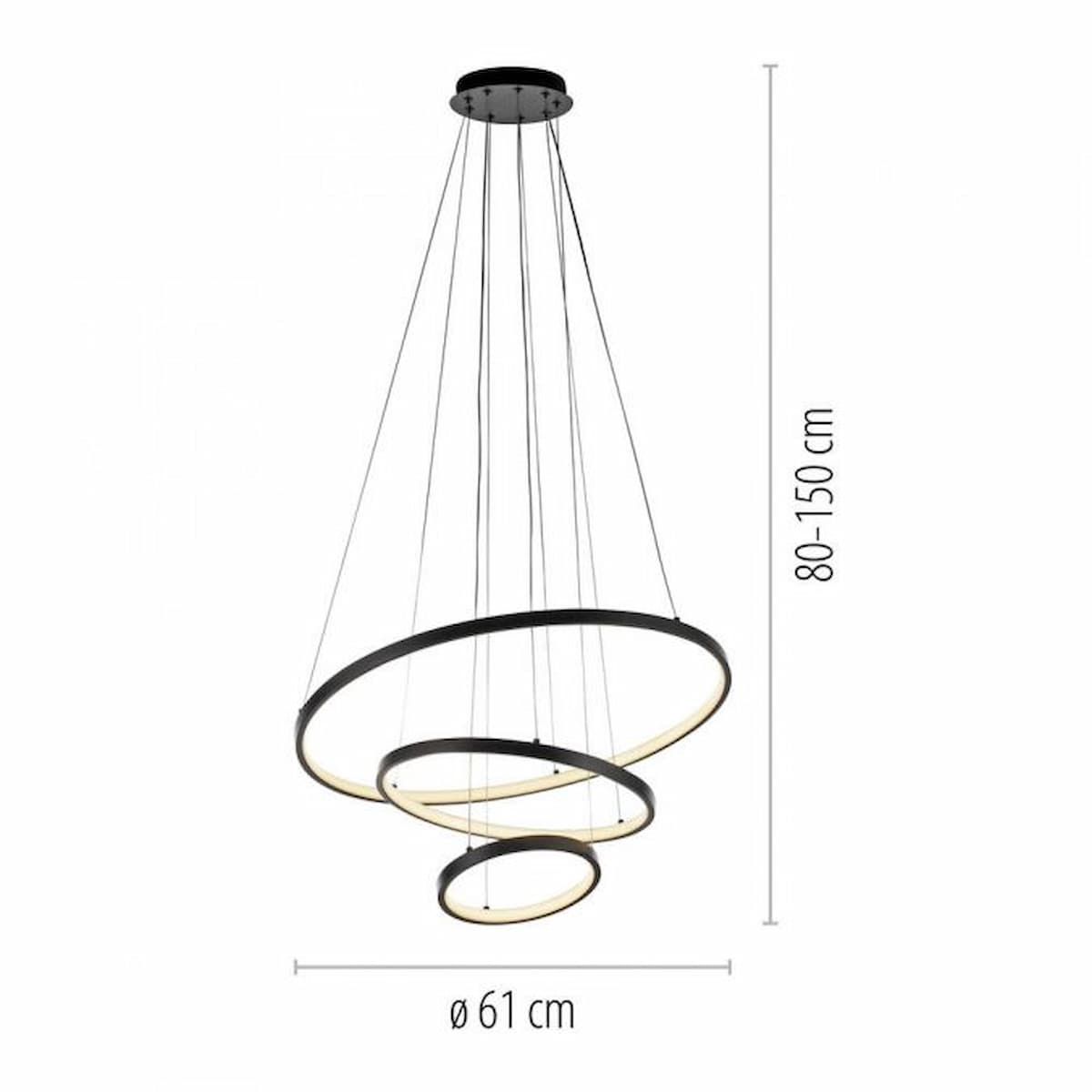 CERCHI LED pendant light, black, ring shape, height-adjustable-15070-18