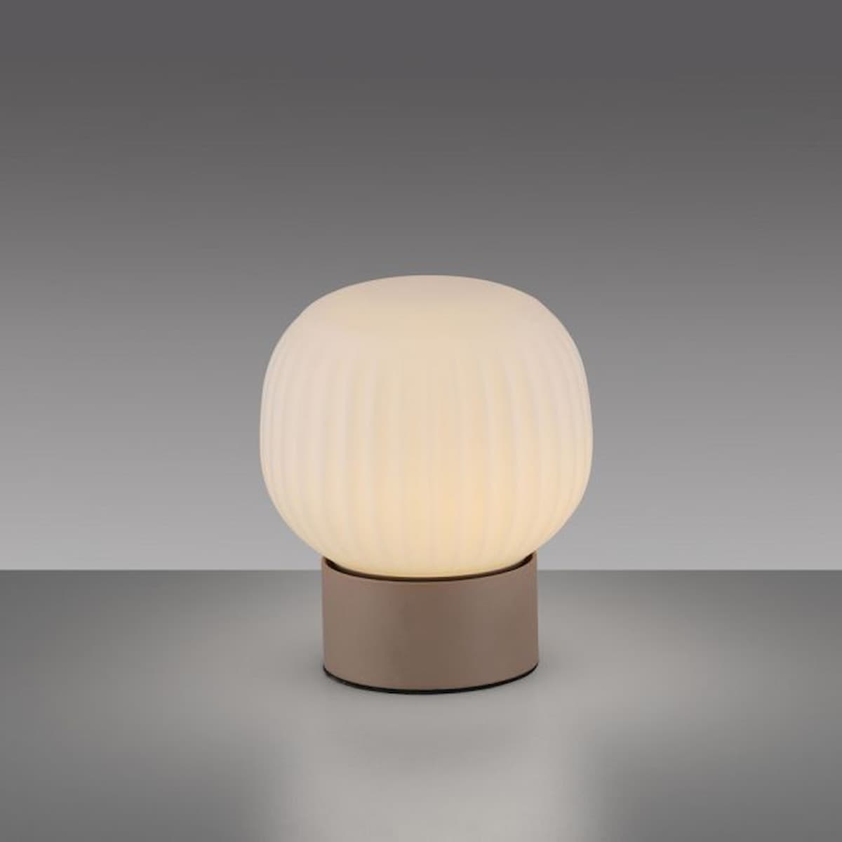 LED table lamp NAMI, sand-coloured, touch dimmer, memory function, fluted opal glass-15175-39
