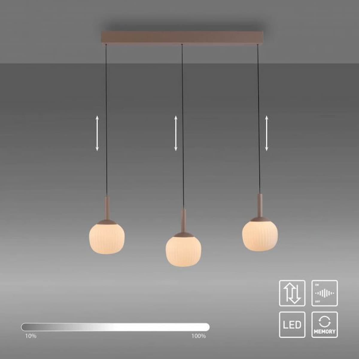 LED pendant light NAMI, sand-coloured, elongated, dimmable, Comfort-Lift, Memory function-15177-39