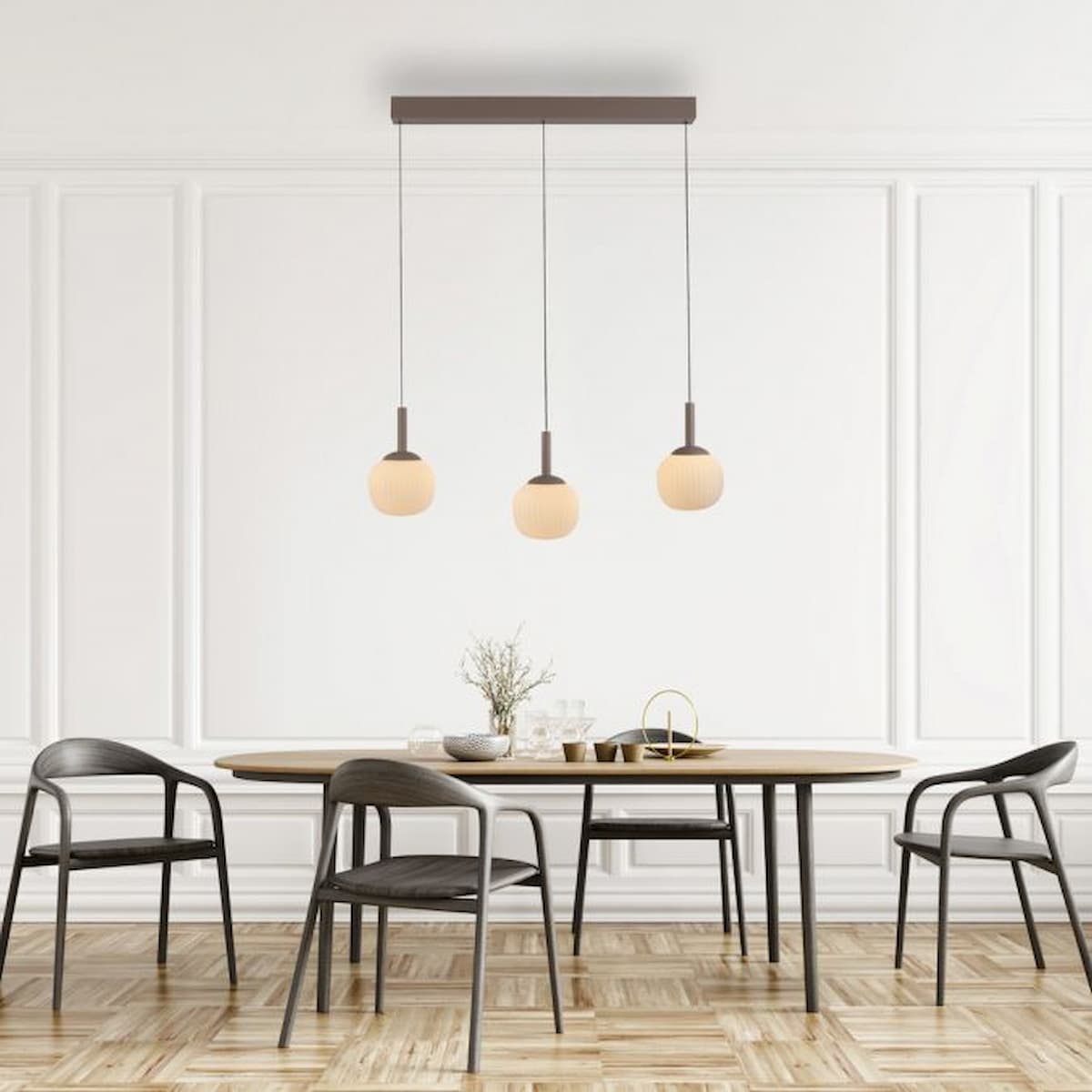 LED pendant light NAMI, sand-coloured, elongated, dimmable, Comfort-Lift, Memory function-15177-39