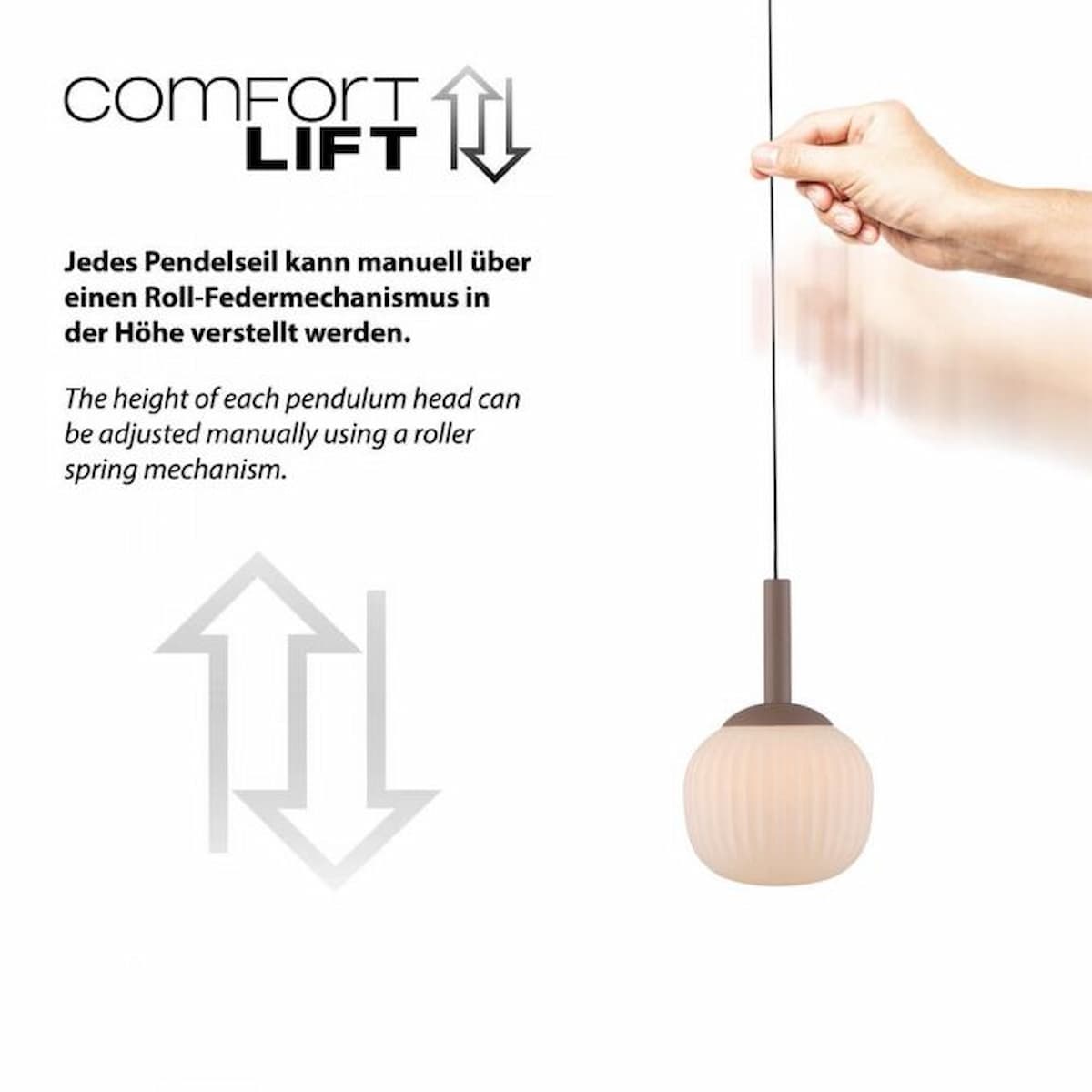 LED pendant light NAMI, sand-coloured, elongated, dimmable, Comfort-Lift, Memory function-15177-39