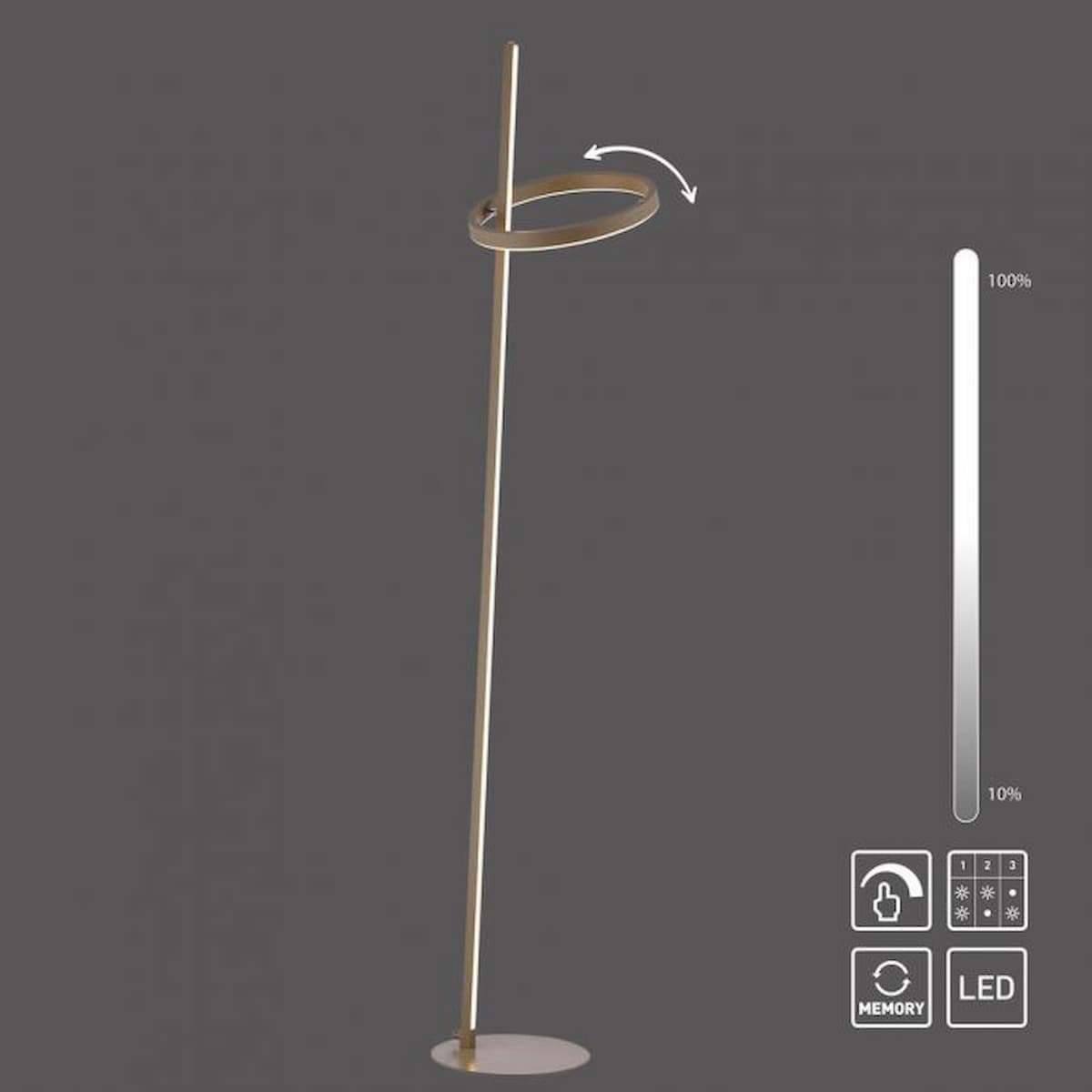 LED floor lamp RITUS, sand, dimmable, separately switchable, touch dimmer,-15397-39