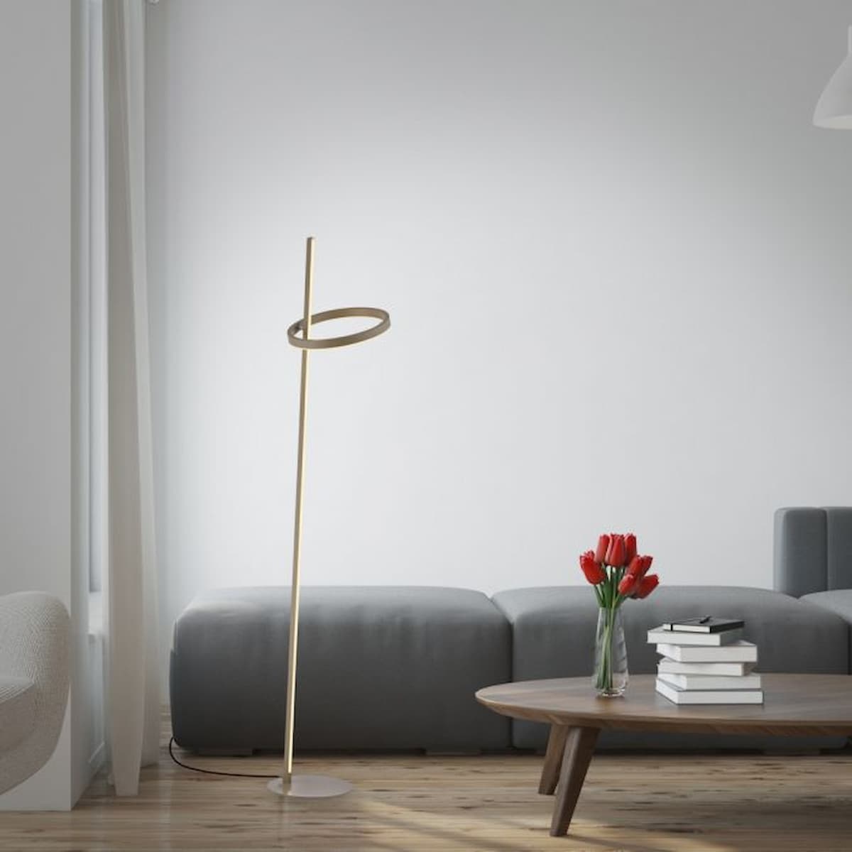 LED floor lamp RITUS, sand, dimmable, separately switchable, touch dimmer,-15397-39