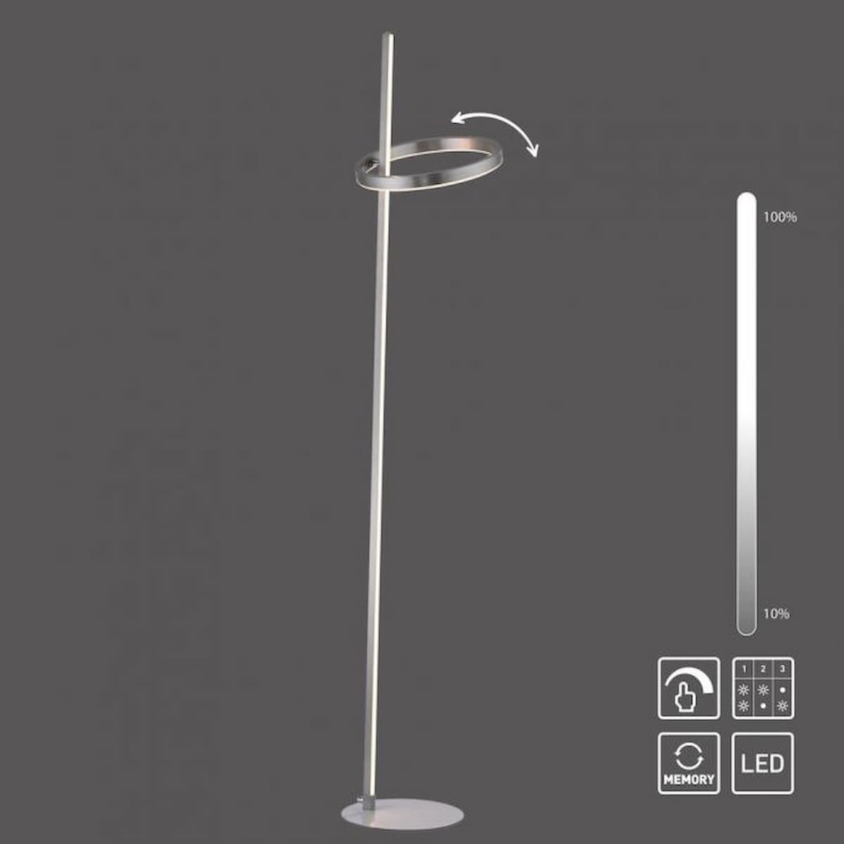 LED floor lamp RITUS, SILVER, dimmable, separately switchable, touch dimmer,-15397-55