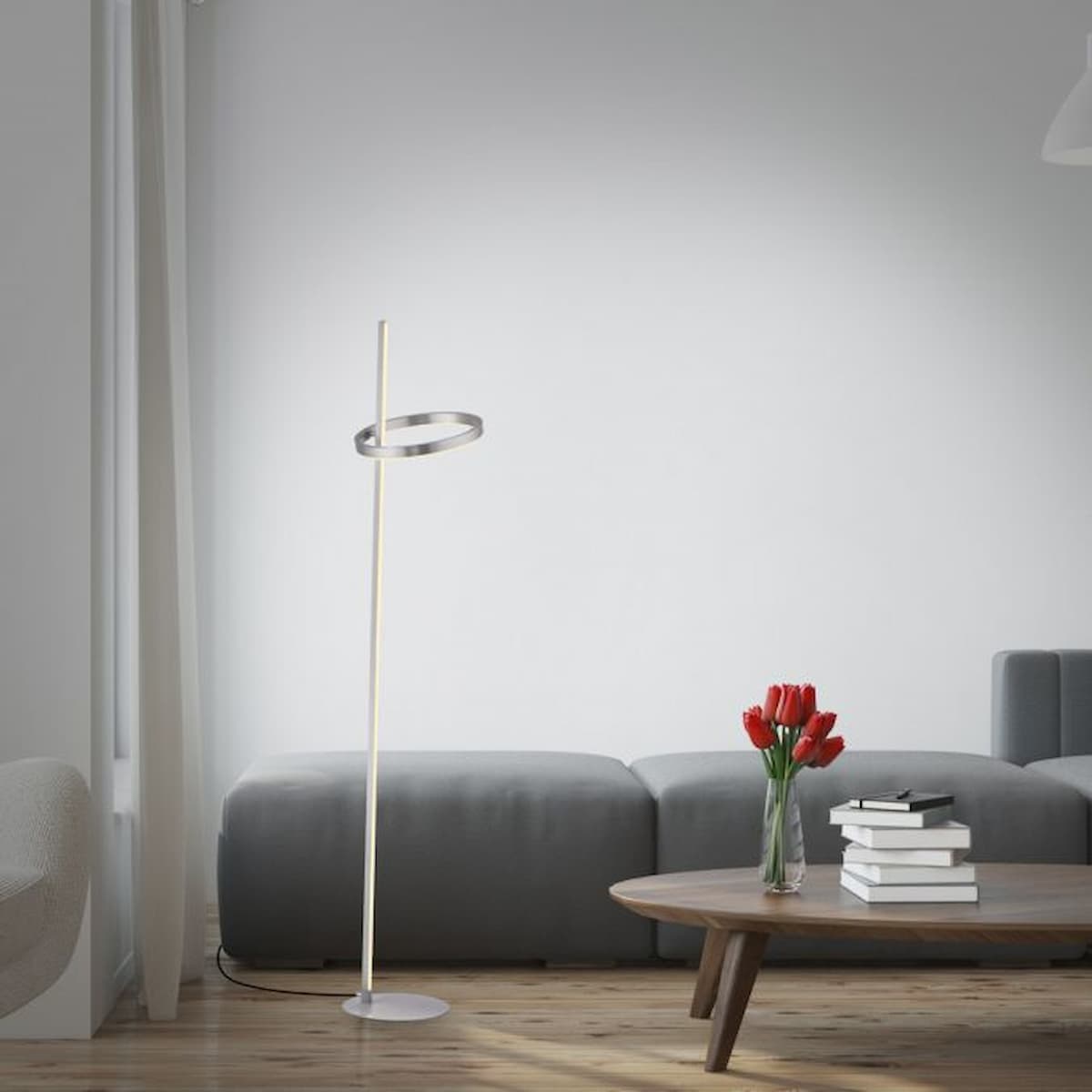 LED floor lamp RITUS, SILVER, dimmable, separately switchable, touch dimmer,-15397-55