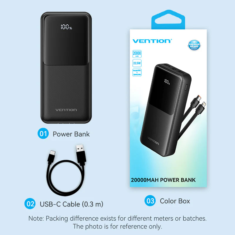 Vention 20000mAh Power Bank 22.5W Black | FHPBO
