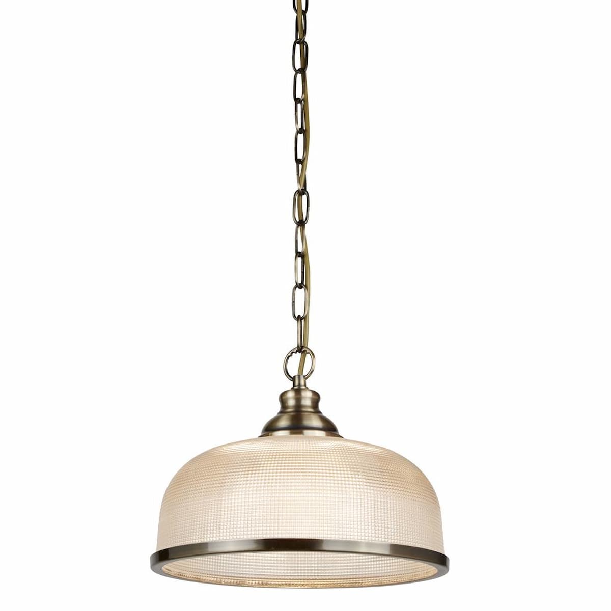 SEARCHLIGHT BISTRO II PENDANT - ANTIQUE BRASS & HOLOPHANE STYLE GLASS- 1682AB