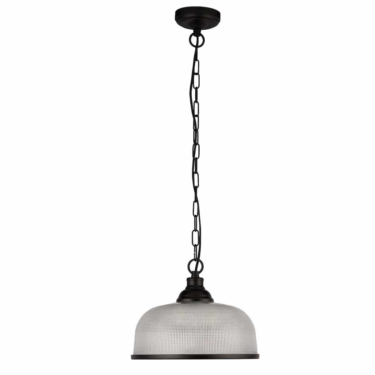 HIGHWORTH PENDANT - MATT BLACK METAL & HOLOPHANE STYLE GLASS-1682-BK