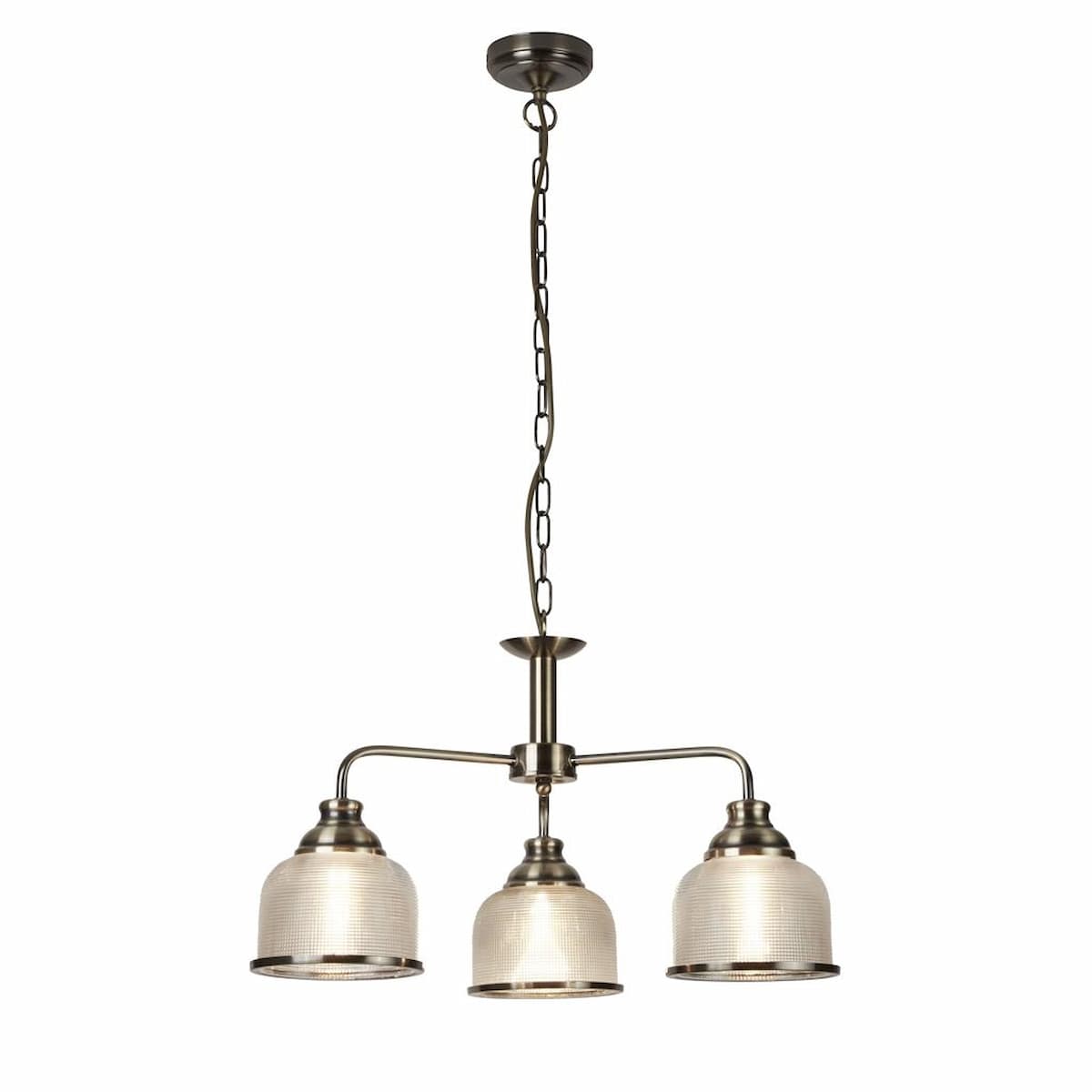 BISTRO II 3LT PENDANT-ANTIQUE BRASS & HOLOPHANE STYLE GLASS-1683-3AB