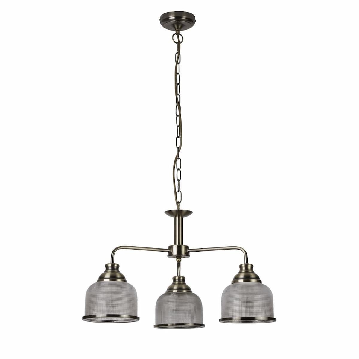 BISTRO II 3LT PENDANT-ANTIQUE BRASS & HOLOPHANE STYLE GLASS-1683-3AB