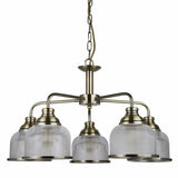 BISTRO II 5LT PENDANT -ANTIQUE BRASS & HOLOPHANE STYLE GLASS-1685-5AB thumbnail 2
