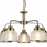 BISTRO II 5LT PENDANT -ANTIQUE BRASS & HOLOPHANE STYLE GLASS-1685-5AB thumbnail 3