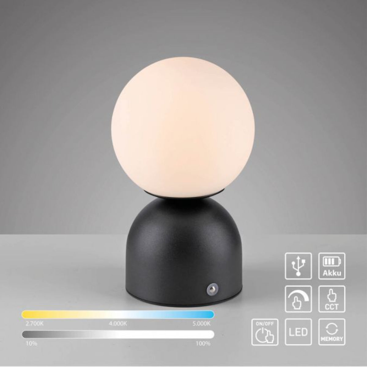 SCHÖNER WOHNEN Collection LED Rechargeable Table Lamp RUDI, black , USB charging cable-19218-18