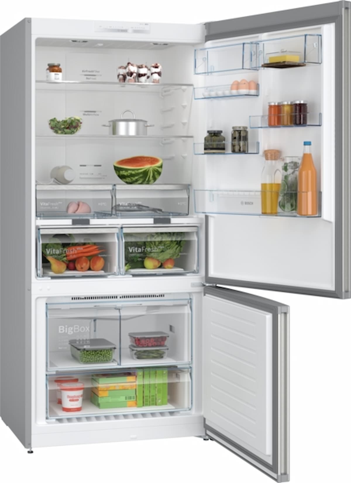 Series 4, free-standing fridge-freezer with freezer at bottom, 186 x 86 cm, Stainless steel (with anti-fingerprint)-KGN86VIEA