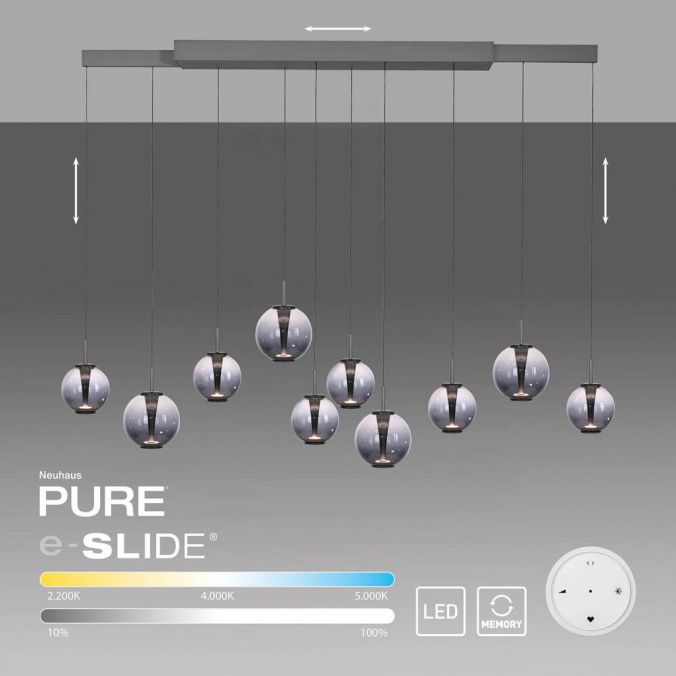 Paul Neuhaus PURE E-Infinity pendant lamp, mystic grey with e-Slide function-2221-15
