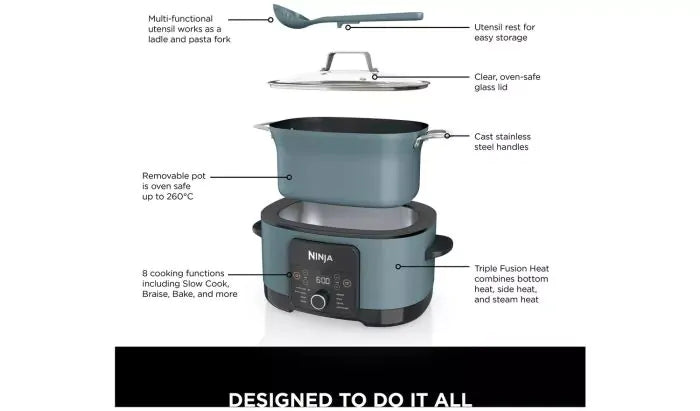 Ninja Foodi Possible Cooker 8-in-1 Slow Cooker Sea Salt Grey l MC1001UK