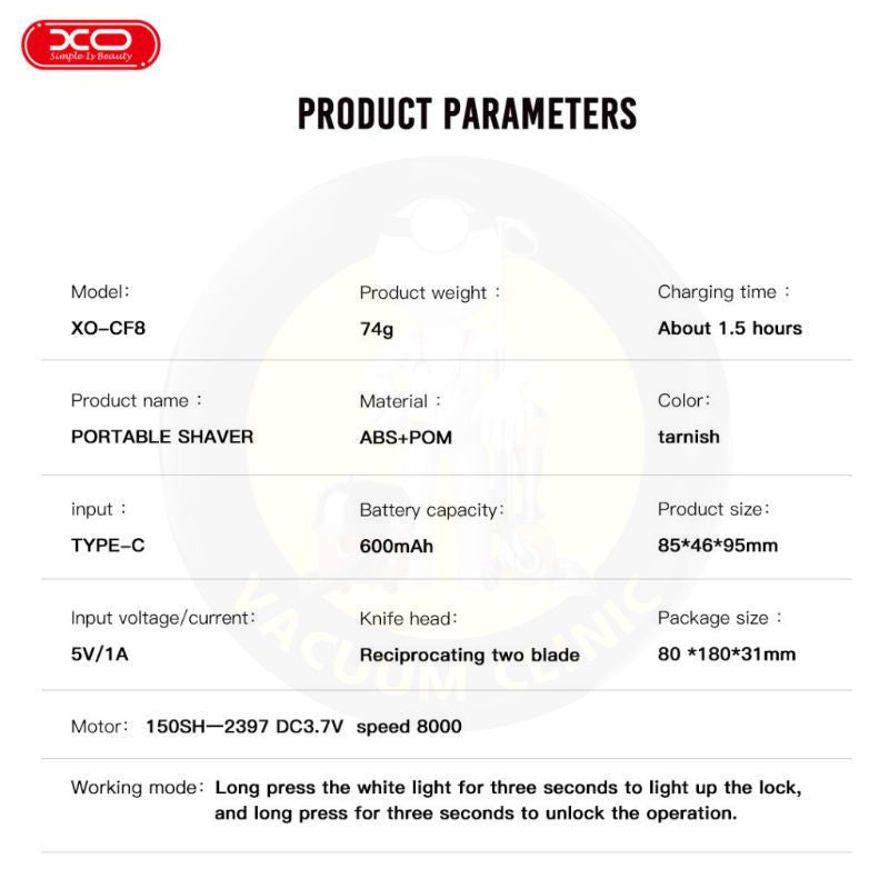 XO Stainless Steel F8 Reciprocating Twin Head Shaver | XO-CF8