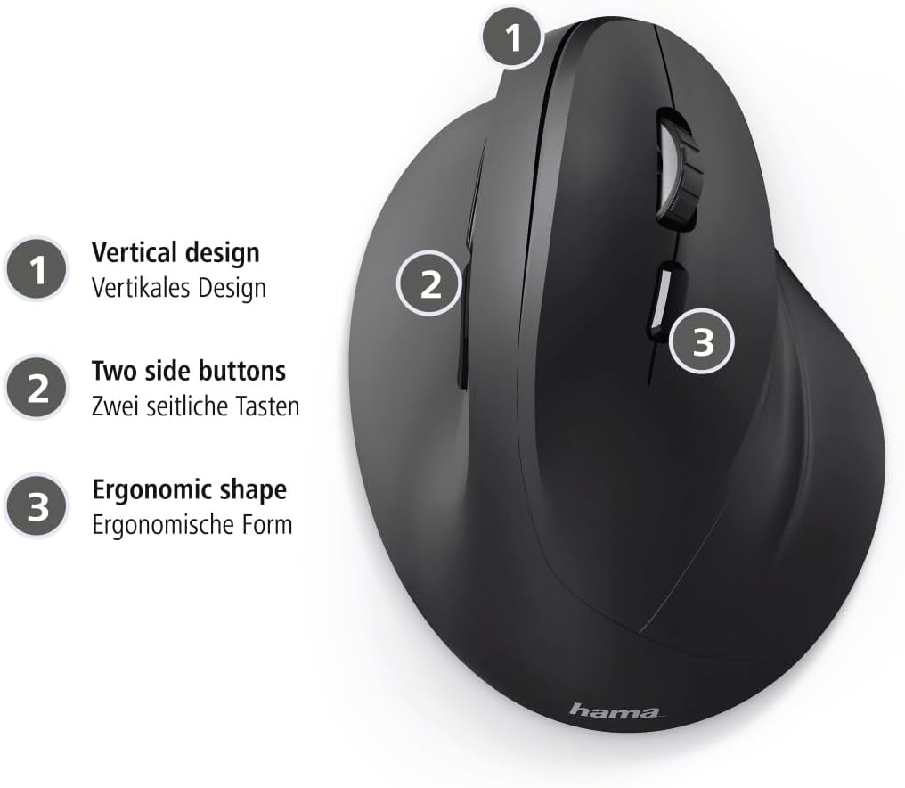 Hama Vertical Ergonomic EMW-500 Wireless Mouse 6 Buttons Black | 370396
