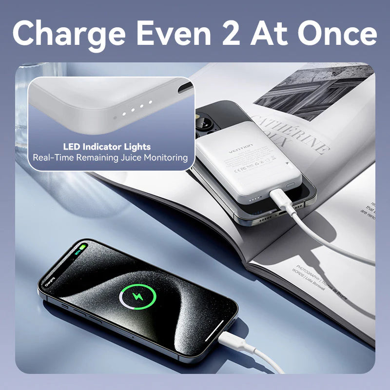 Vention 5000mAh Magnetic Wireless Power Bank 20W Black | FHSBO