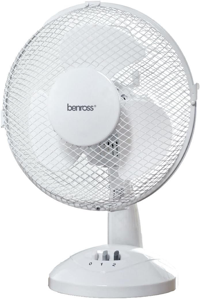 Benross 9" Desk Fan Push Control Buttons 2 Speed Settings White | 43910