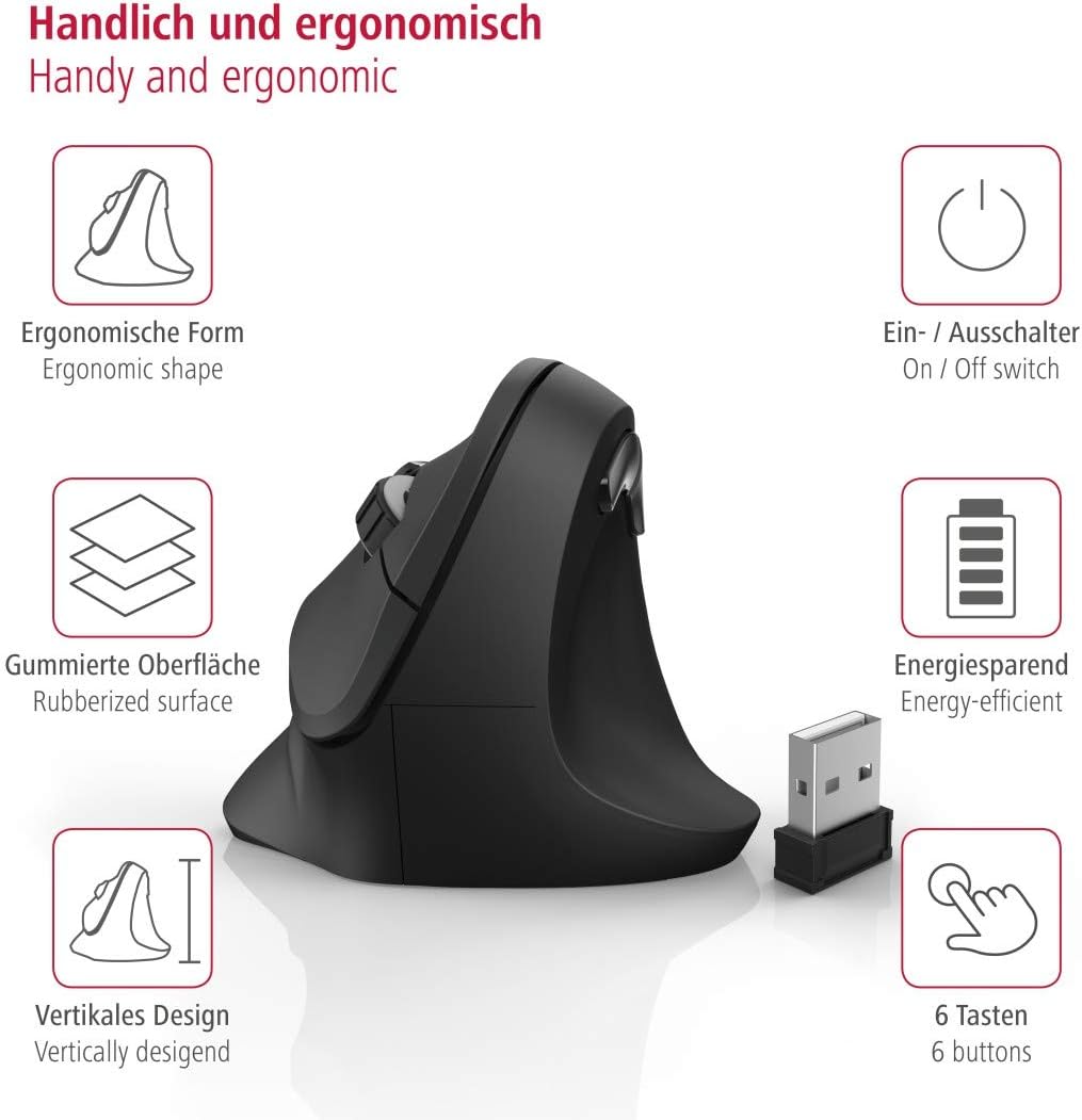 Hama Vertical Ergonomic EMW-500 Wireless Mouse 6 Buttons Black | 370396