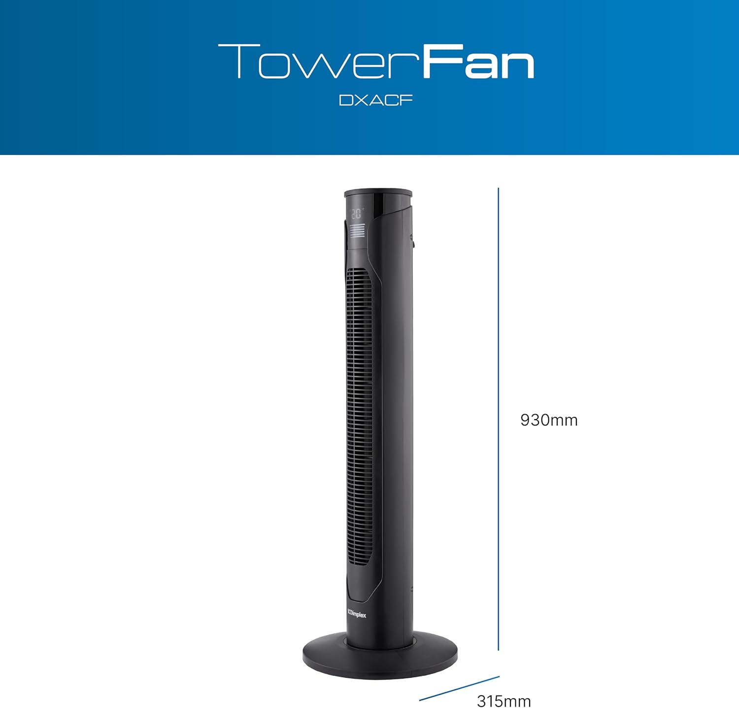 Dimplex Tower Fan with Remote Control Quiet Cooling Black | DXACF
